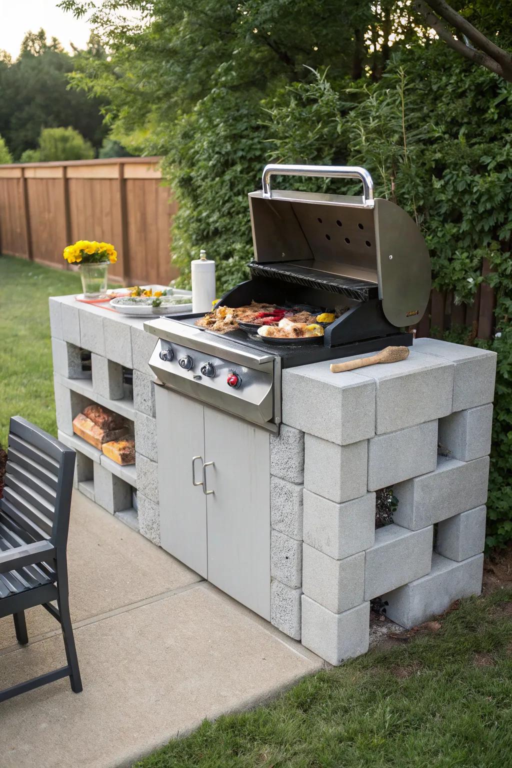 Create a personalized BBQ island with cinder blocks.