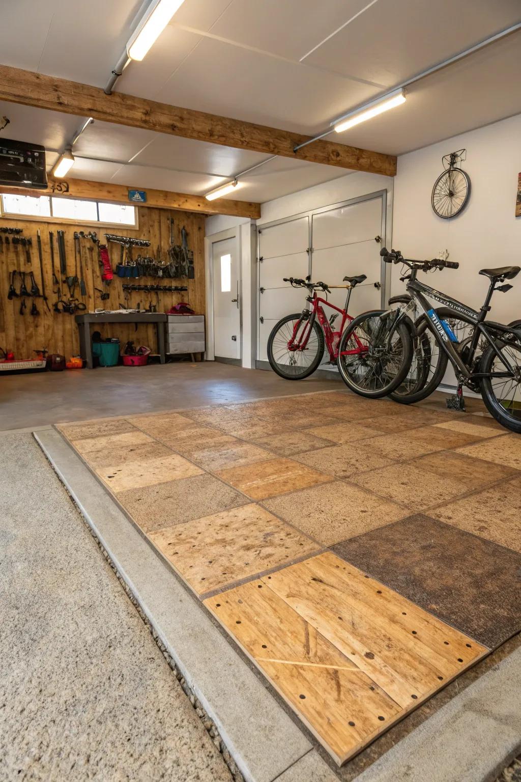 Eco-conscious flooring injects warmth and style into the garage.