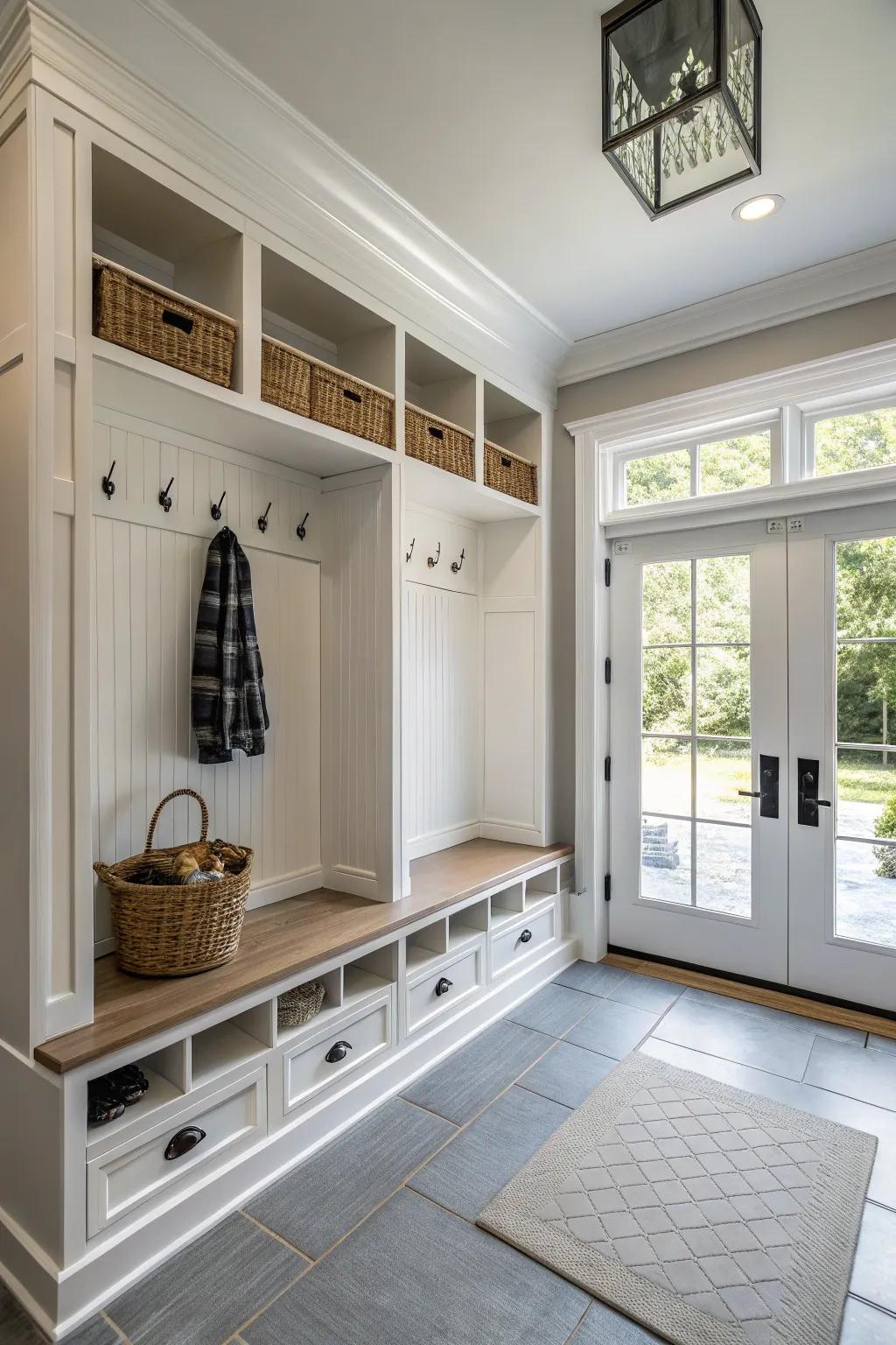 A modern mudroom with stylish <strong>beadboard</strong> paneling.” loading=”lazy” class=”pimg”>
	</picture><figcaption>A modern mudroom with stylish <strong>beadboard</strong> paneling.</figcaption></figure>
<p>Change your cloakroom with <strong>beadboard</strong> paneling and built-in storing solutions. As one who values practicality, I appreciate how this setup keeps everything arranged and stylish.</p>
<h3>Check these products out:</h3>
<ul class=