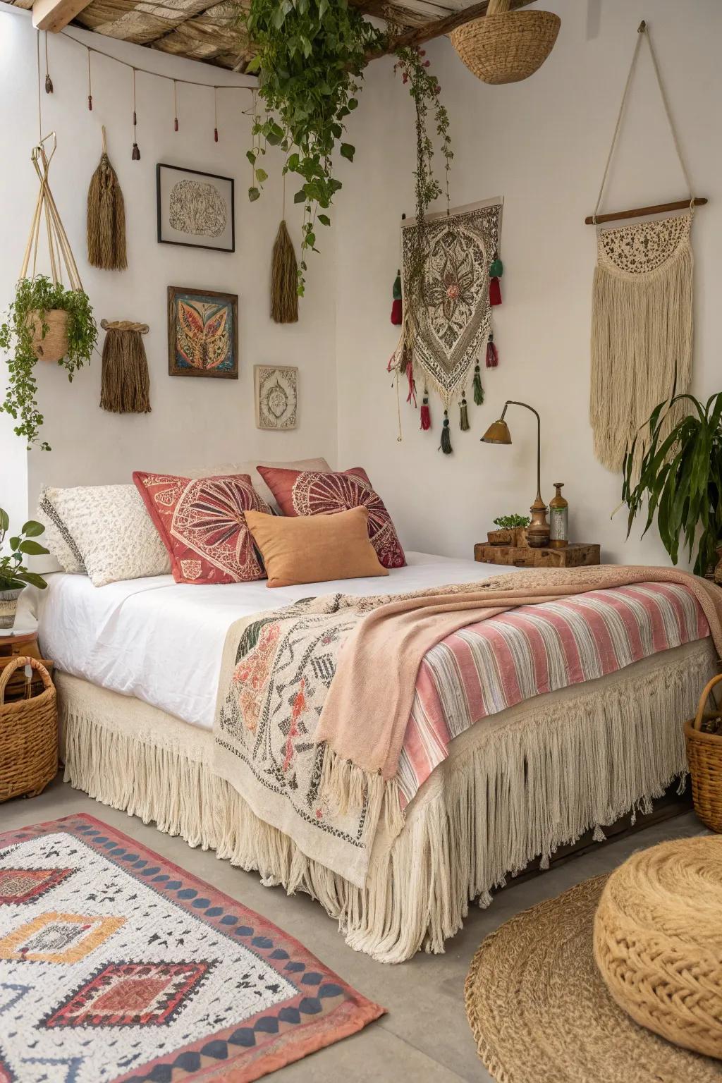 Fringe details add a playful and relaxed touch.