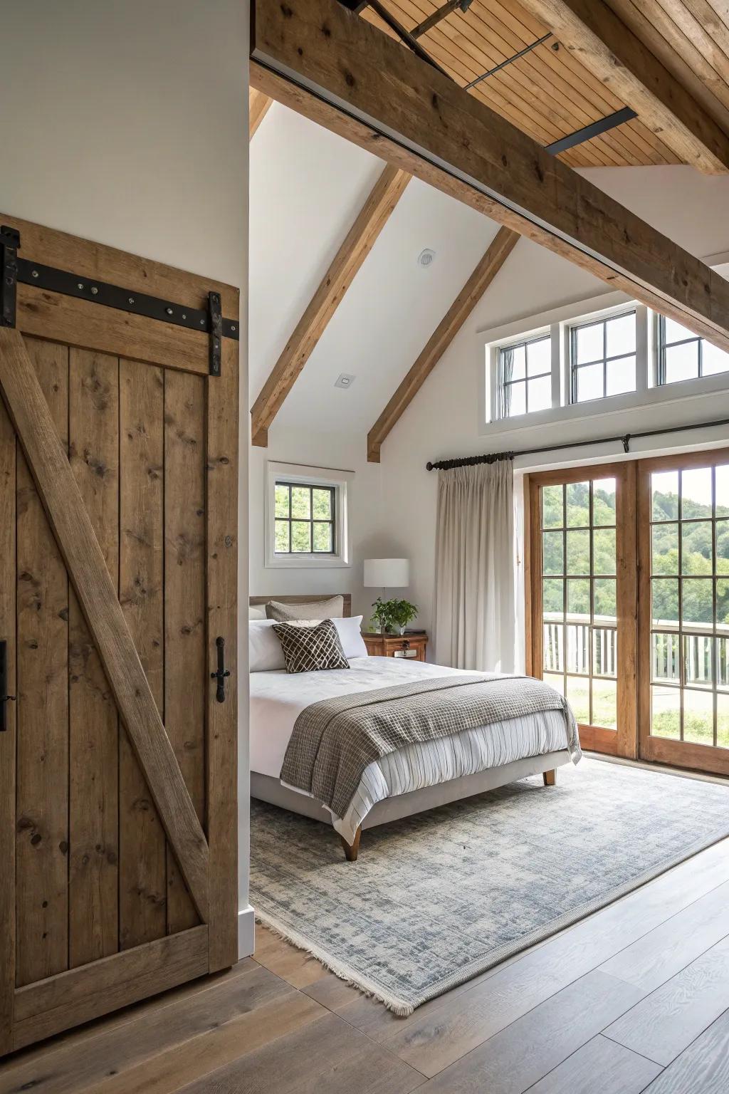 Barn doors provide privacy while preserving an open sensation.