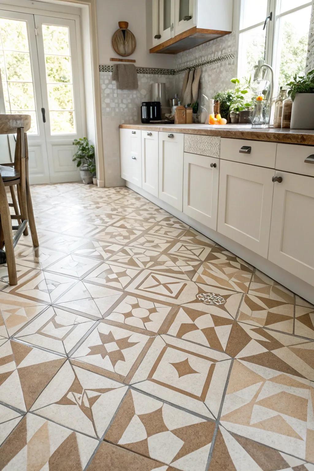 Geometric fragments introduce a contemporary, unique impression to the kitchen.