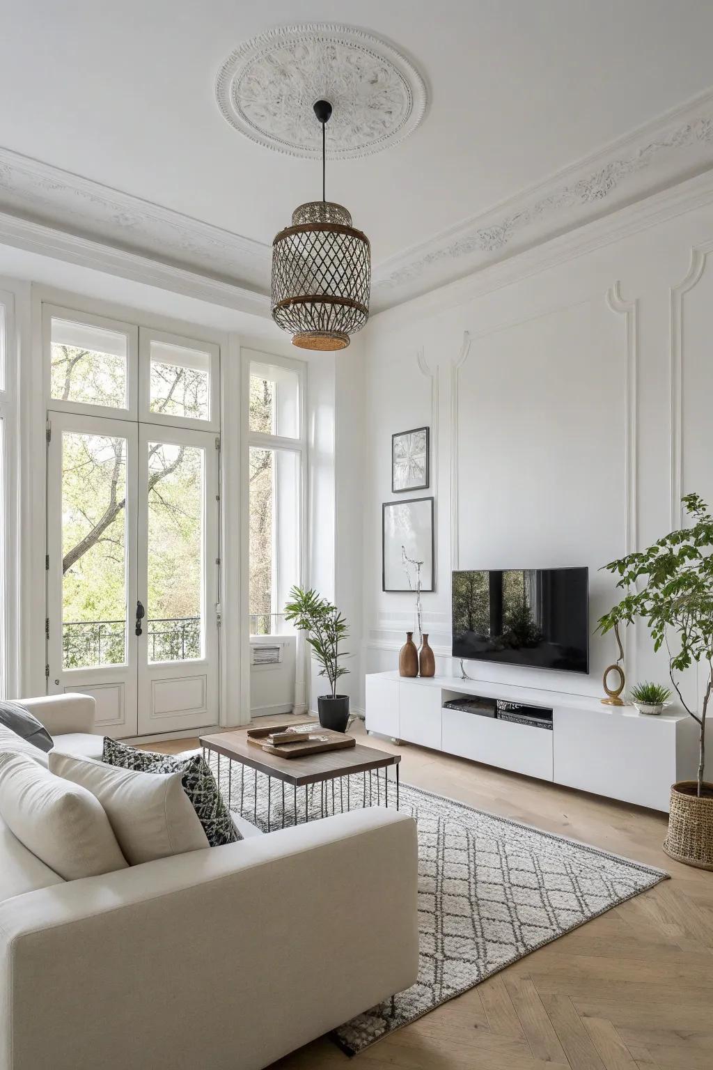 Pristine ivory walls offer a fresh, open feel.