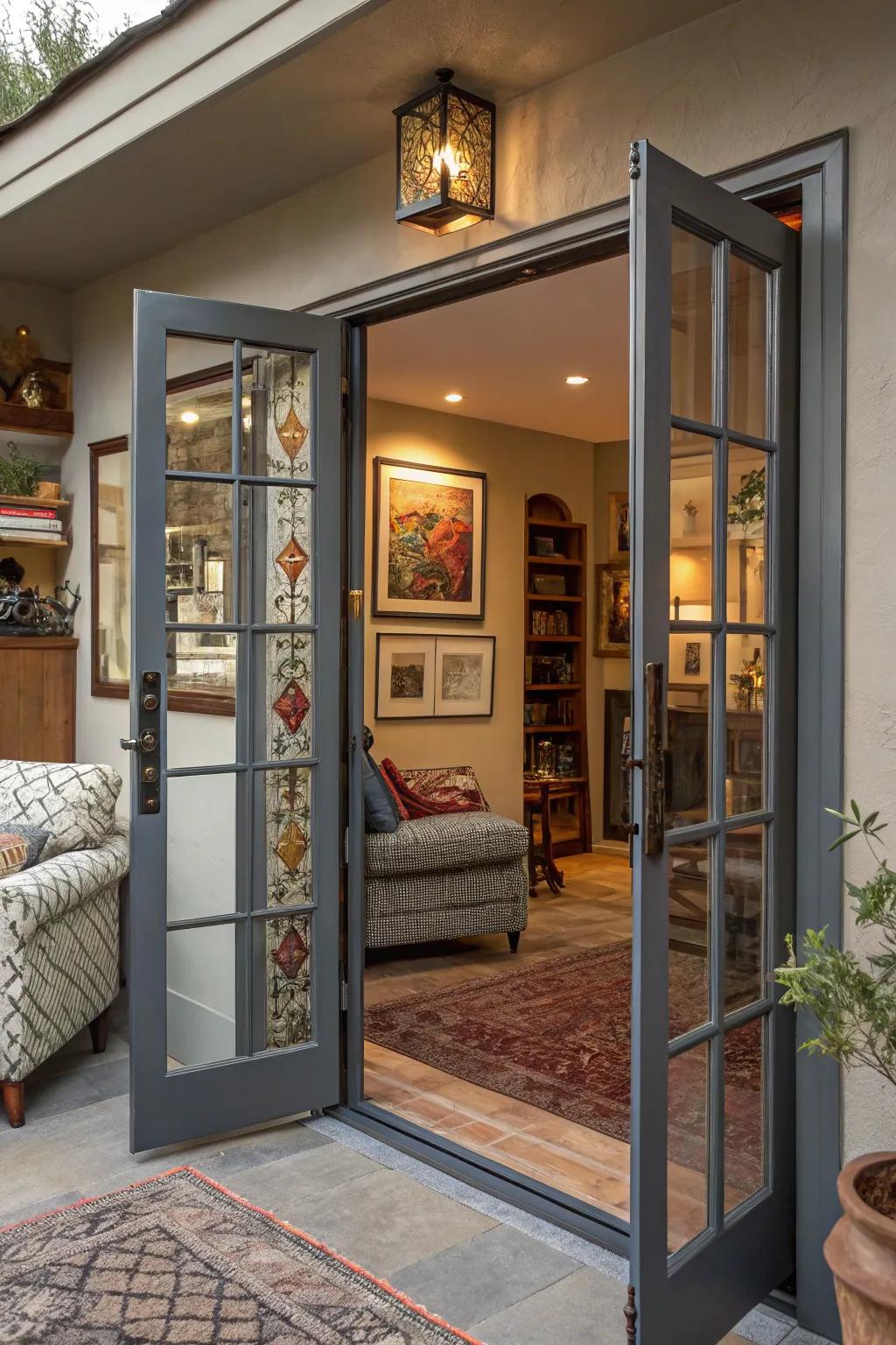 Handmade artisan pulls add a personal and unique accent to folding doors.