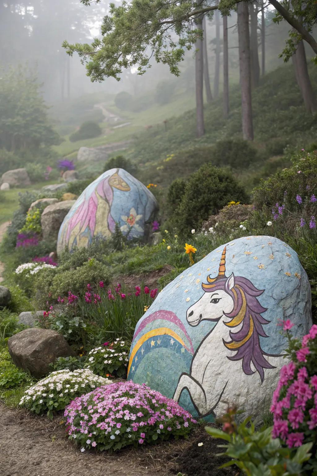 Add a touch of magic with mythical horse-themed stone art.