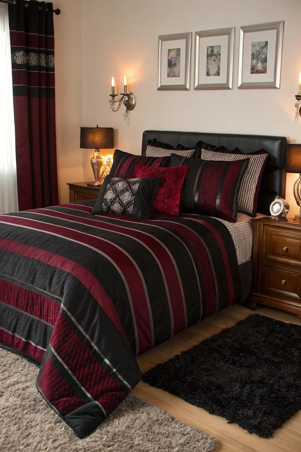 Layered designs contribute a playful yet sophisticated contrast to your bedroom.
