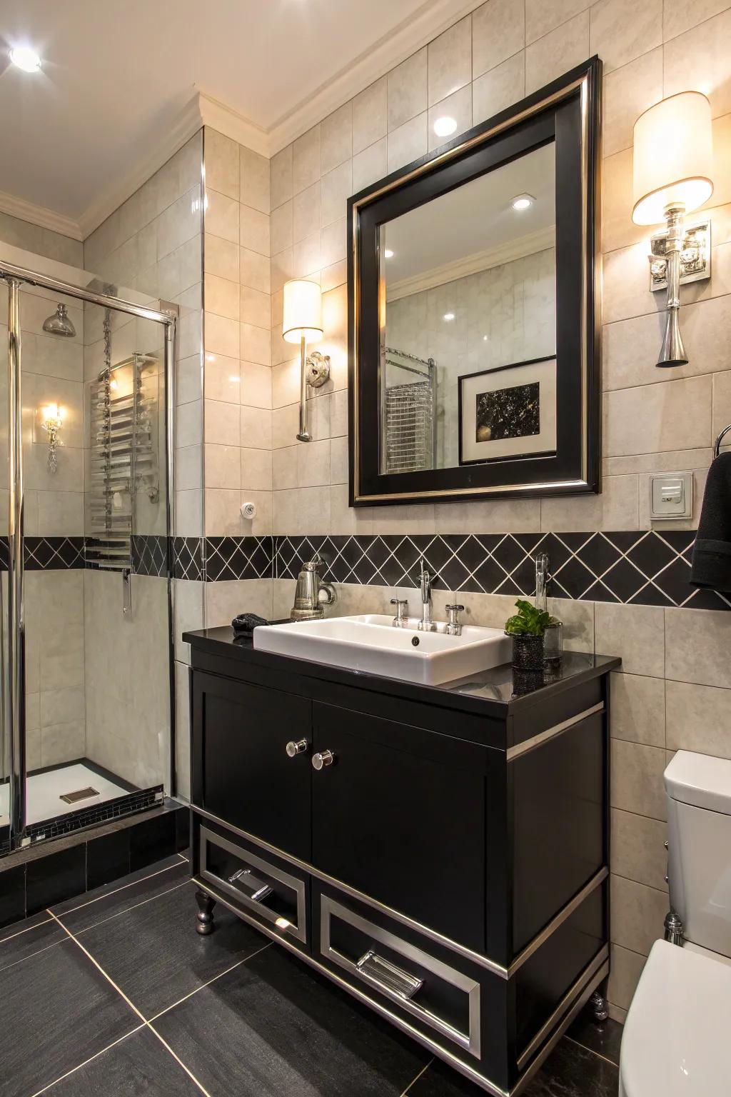 A bathroom with up-to-the-minute fixtures adding a streamlined, contemporary nuance.