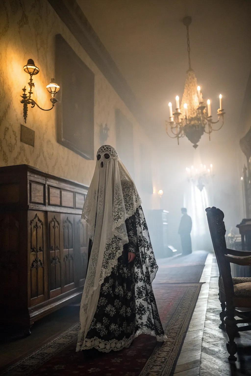 Evoke Victorian-era mystique with a spectacular dark and light spectre costume.