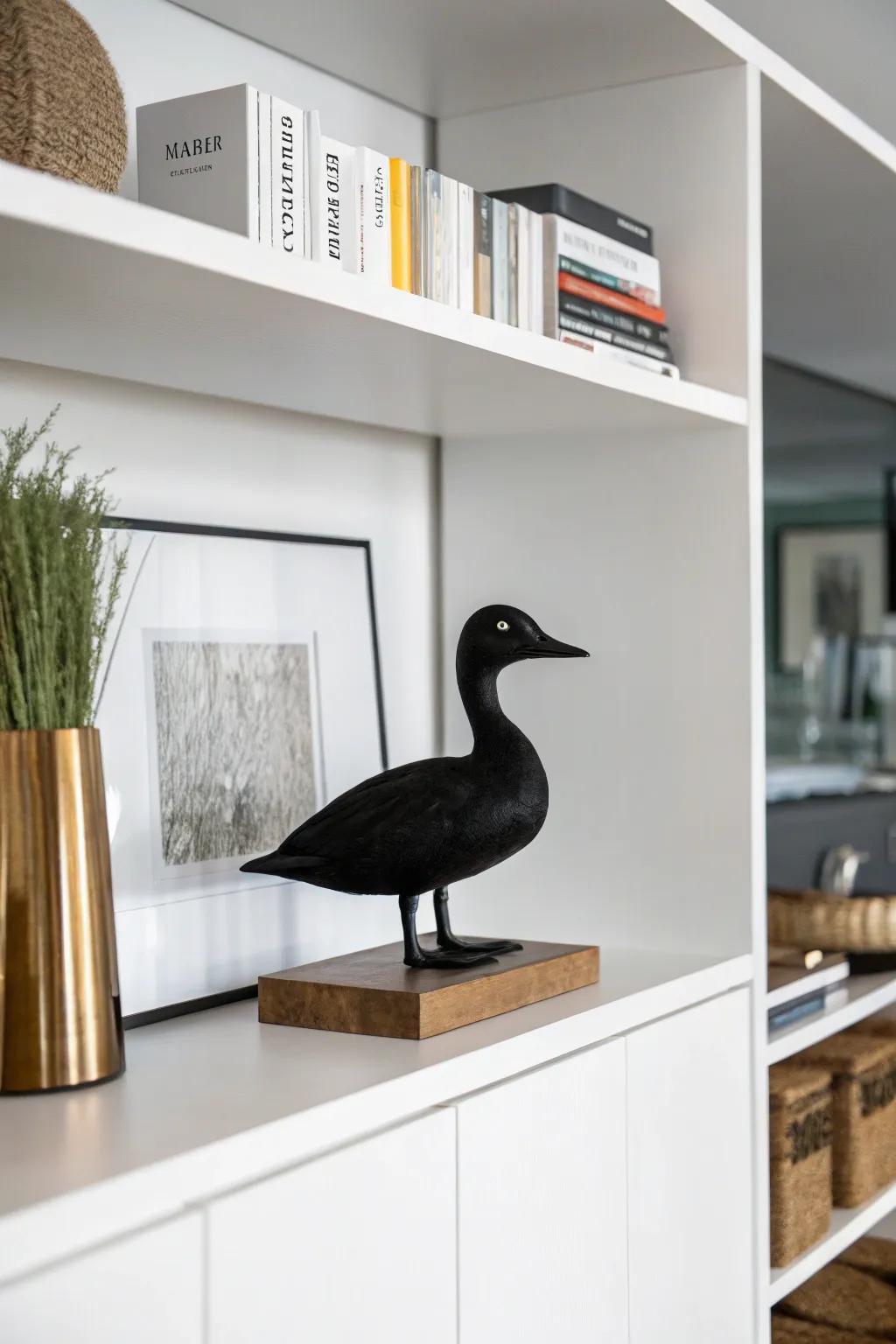 A minimalistic dusky fowl presentation, ideal for contemporary zones.