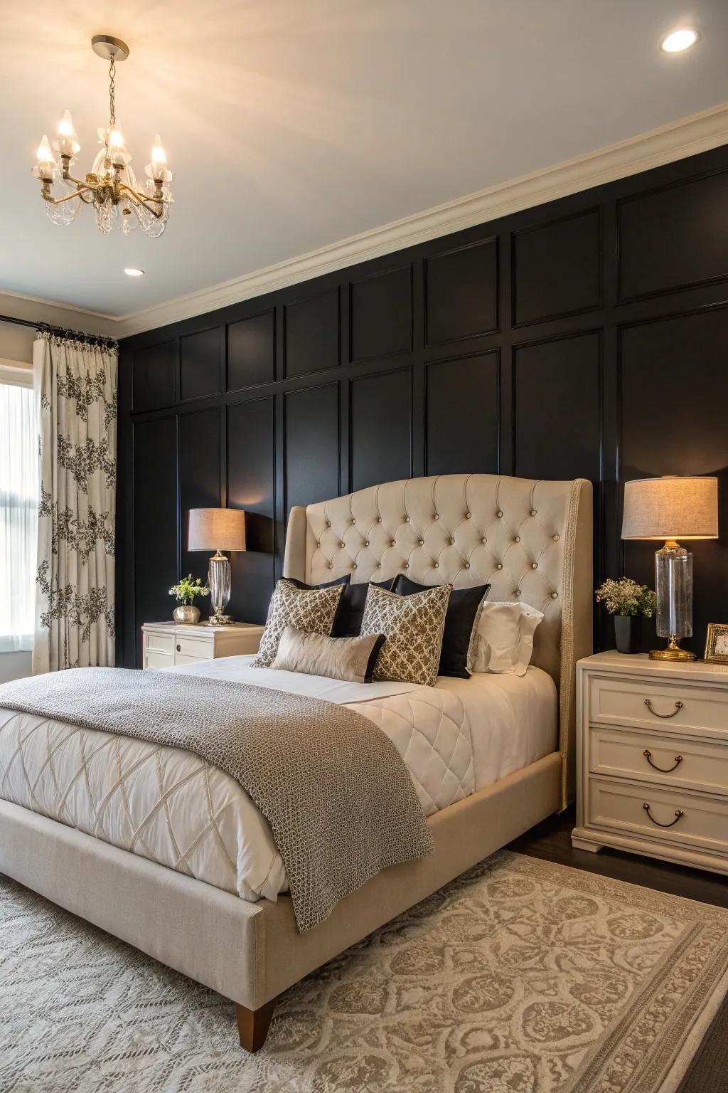 An ebony highlight partition conveys striking drama to the area.