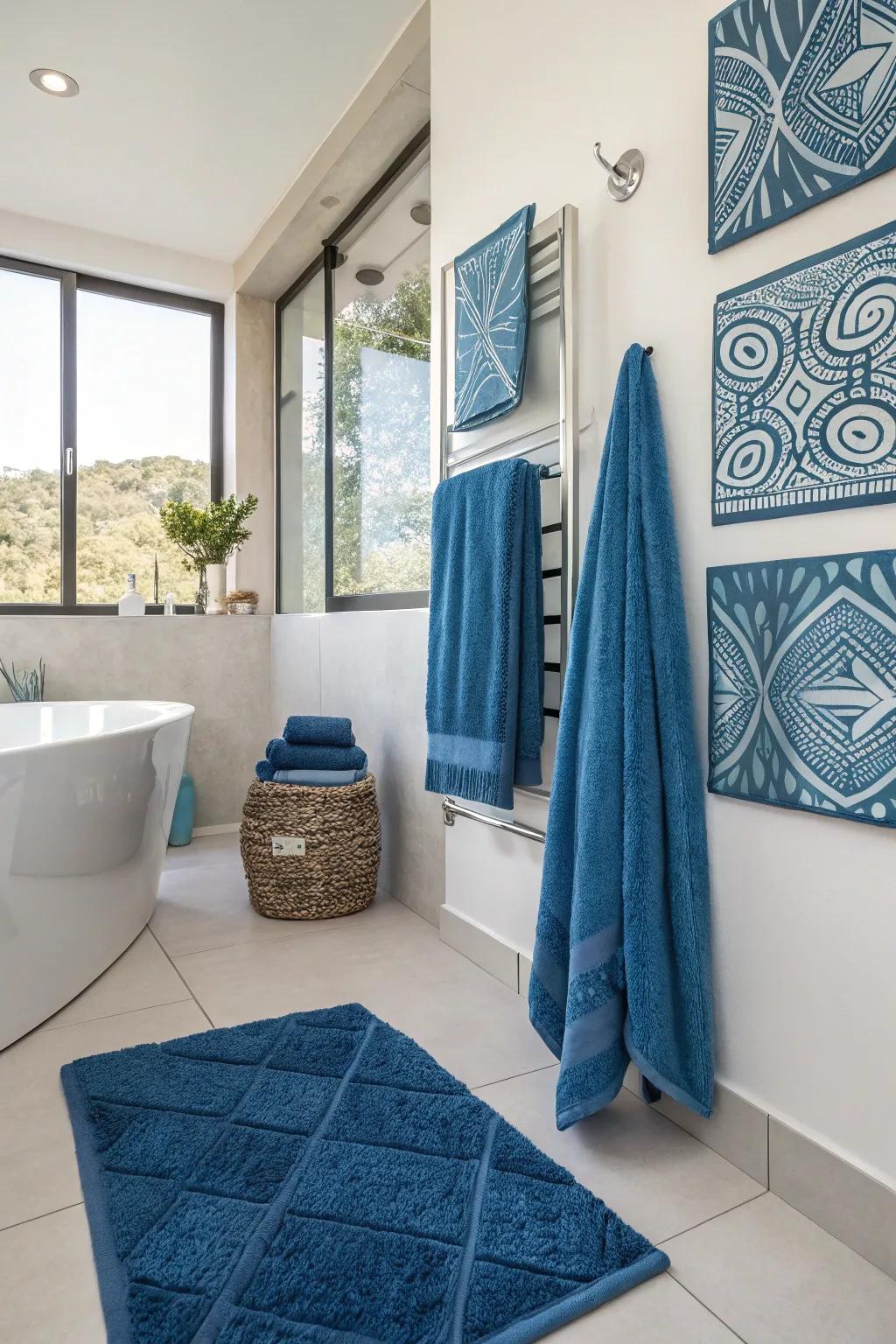 Modern blue accents introduce freshness and vitality.