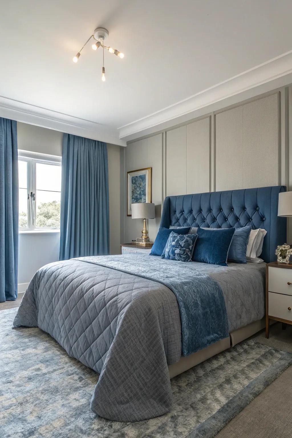 Azure and ash offer a chic and calming retreat.