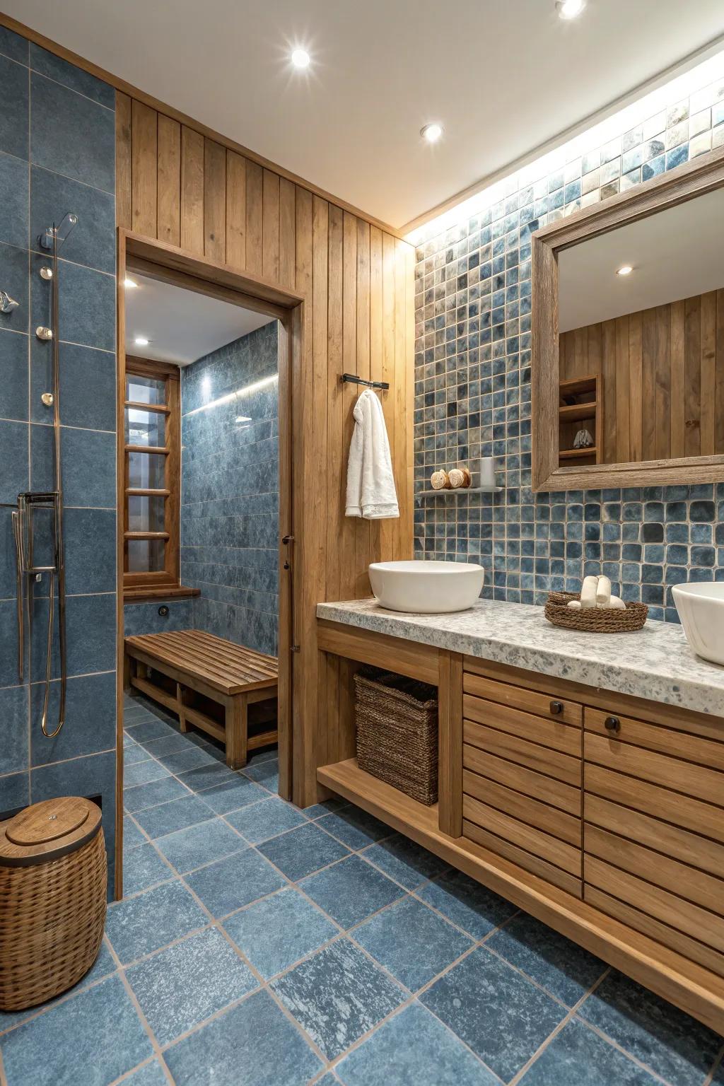 Natural stone-look tiles add warmth and a touch of nature to your bathroom.