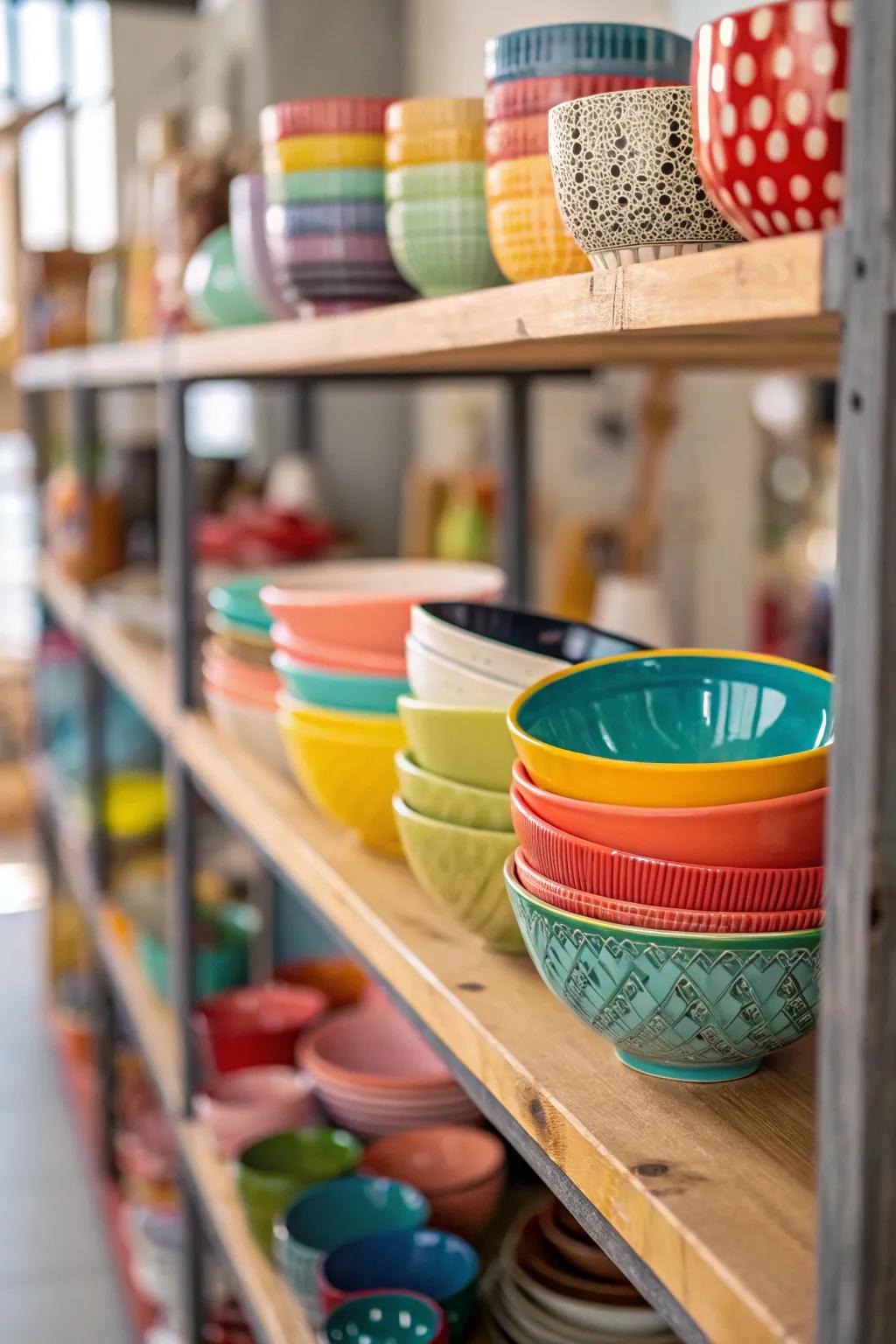 Multihued ceramics infuse a vibrant detail.