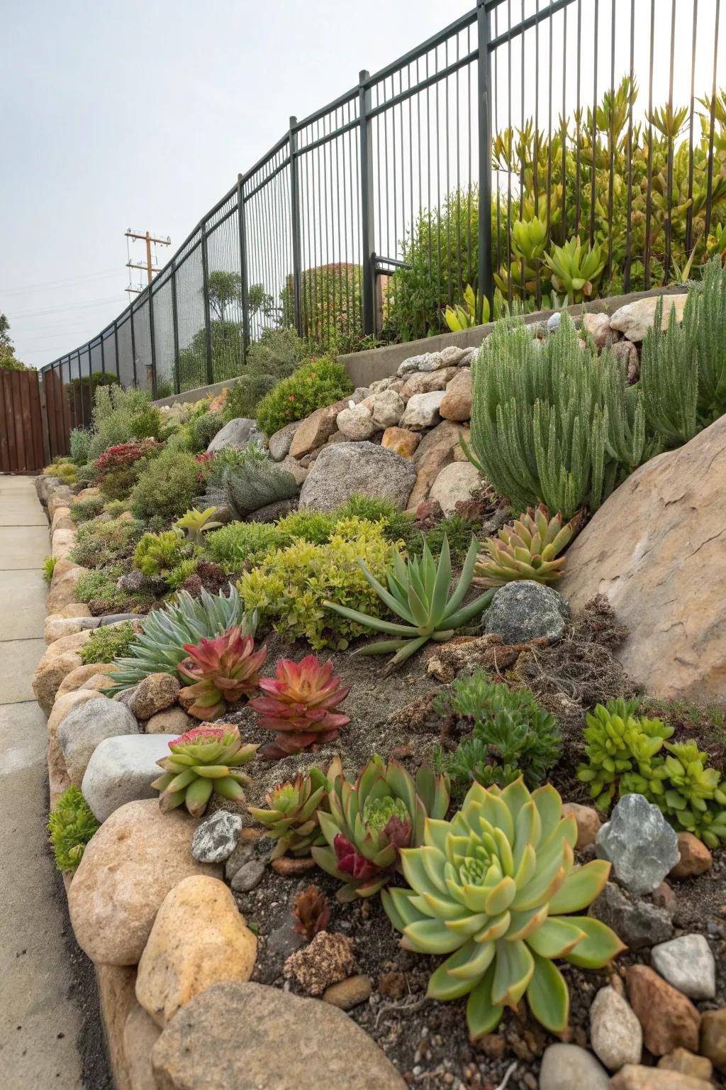 A stone garden boosts texture and visual attraction.
