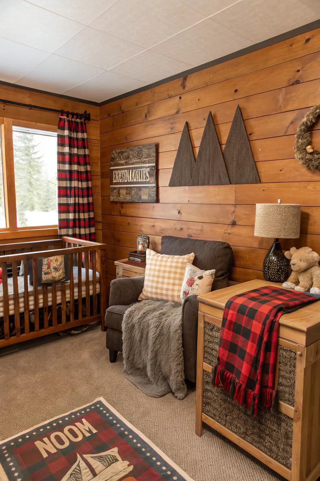 Bring the outdoors in with a comfortable lodge-themed nursery.
