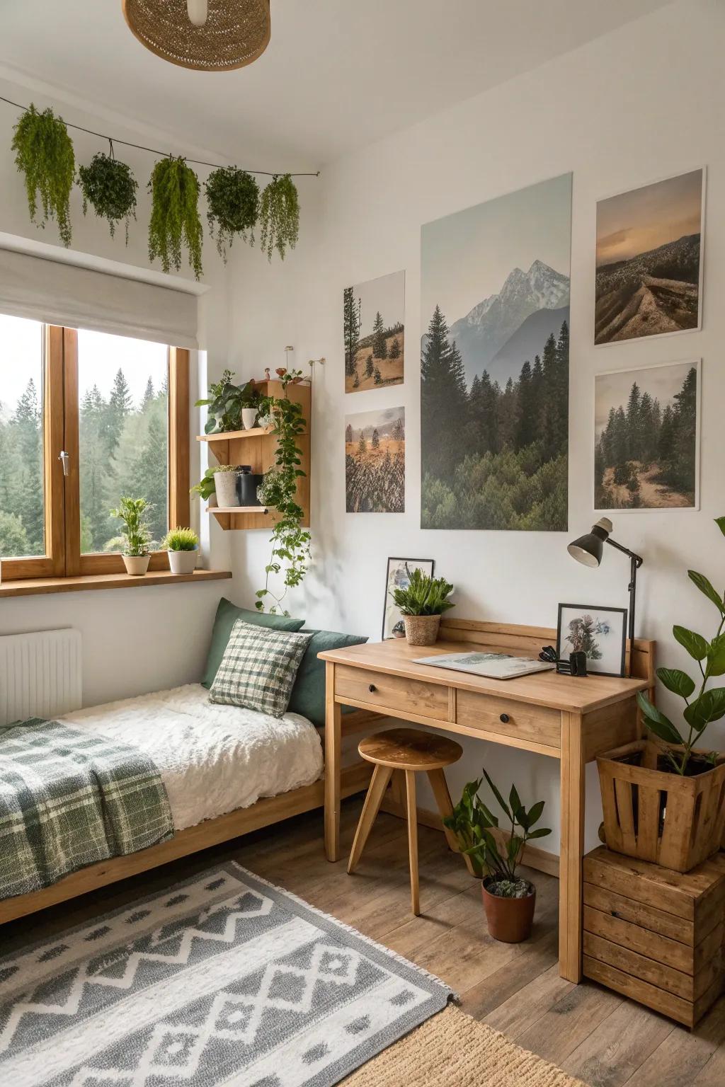 Natural elements add freshness and vitality to the room.