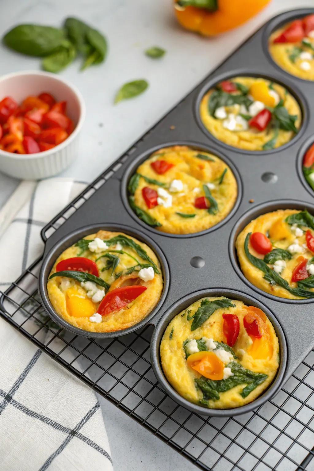 Mini frittatas baked to perfection, offering a swift and satisfying breakfast.