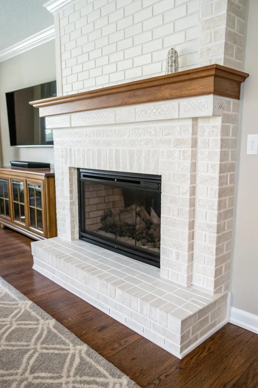 Adhesive squares deliver a straightforward and chic hearth enhancement.