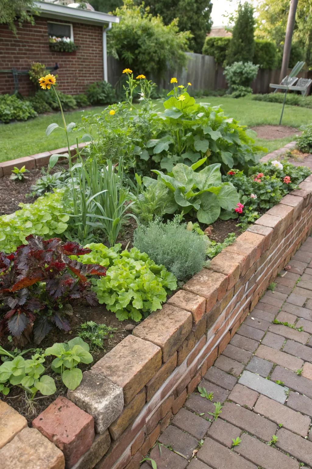Blockwork beds with palatable flora amalgamate aesthetic appeal and utility.
