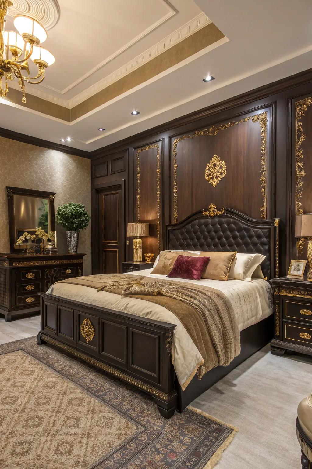 Dark wood furniture includes depth and richness.