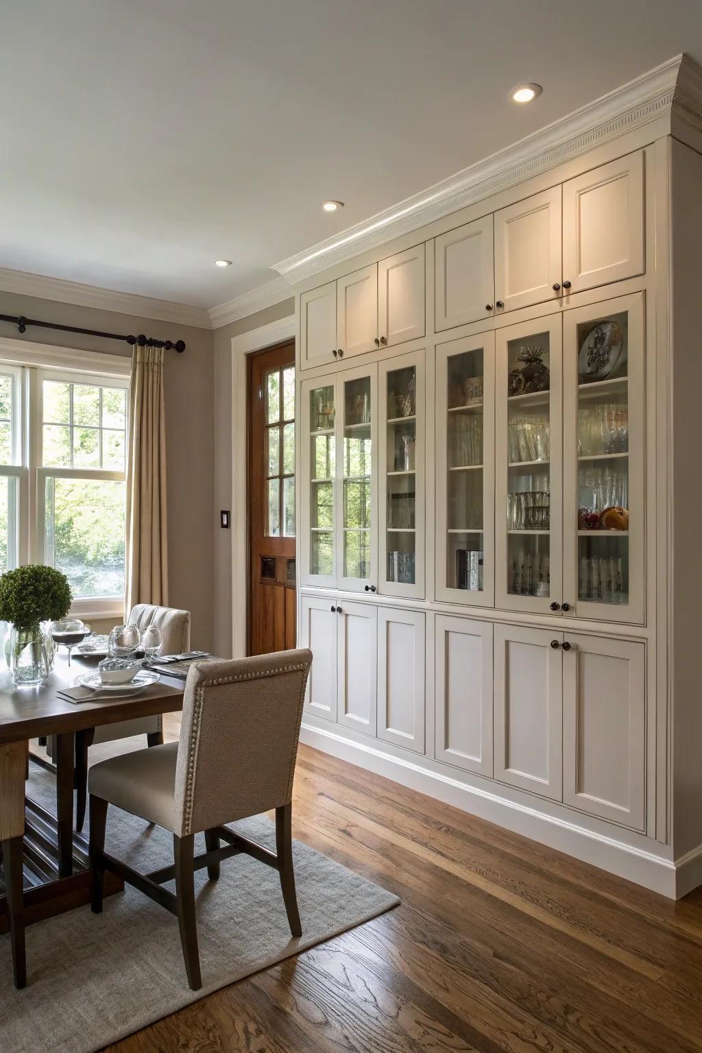 Elevated built-in cabinets effectively using vertical space.