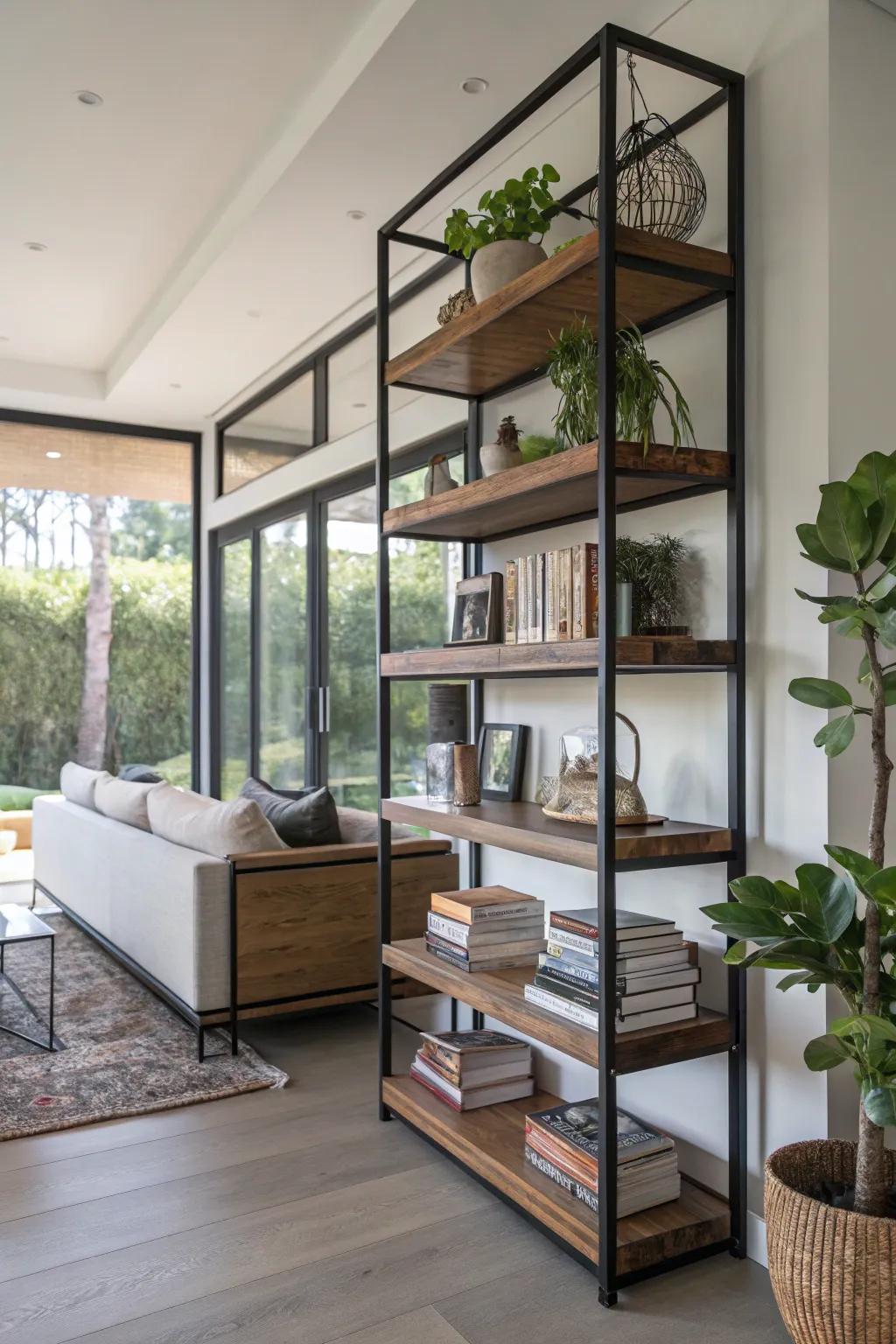 Mixing materials such as metal along with wood brings a distinctive accent.