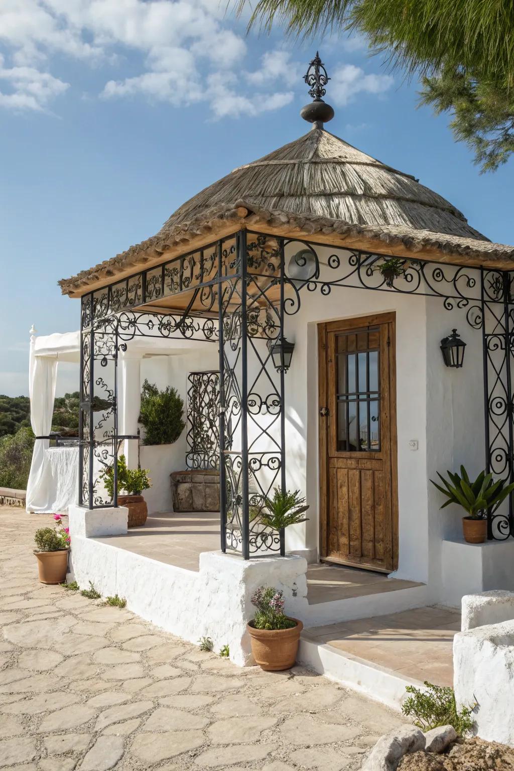 Mediterranean cabana designed for a coastal escape sensation.