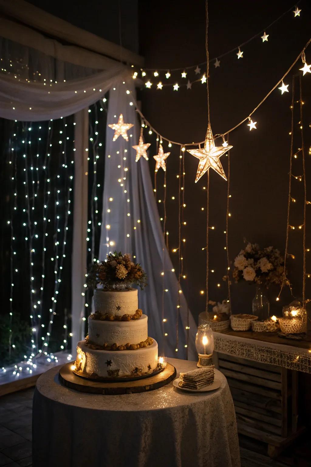 A celestial canopy arrangement introduces a magical essence to your cake smash.