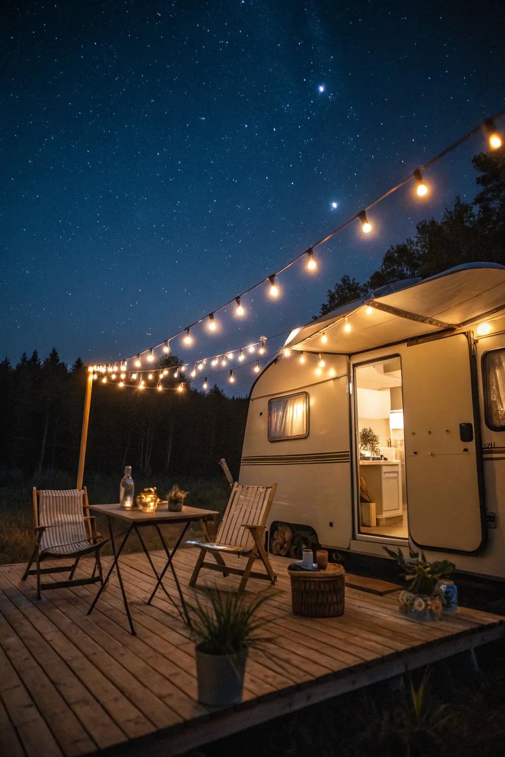 With twinkling fairy lights on your deck, create evening magic.