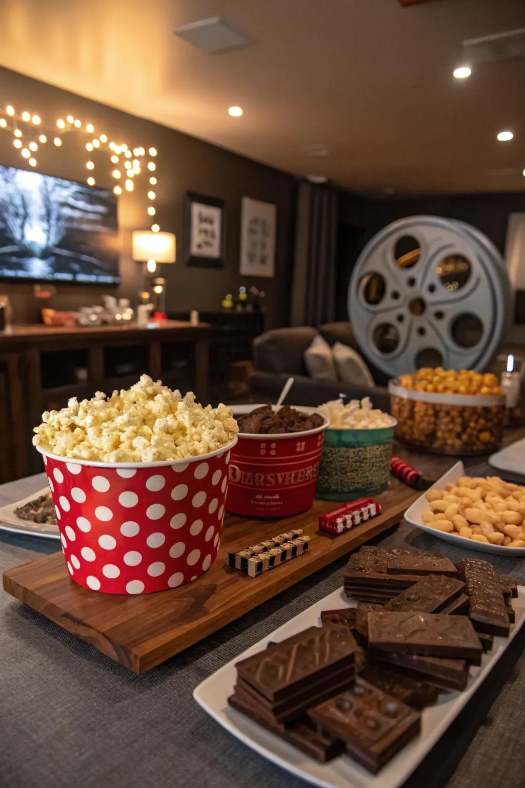 A candy table perfect for a movie marathon.