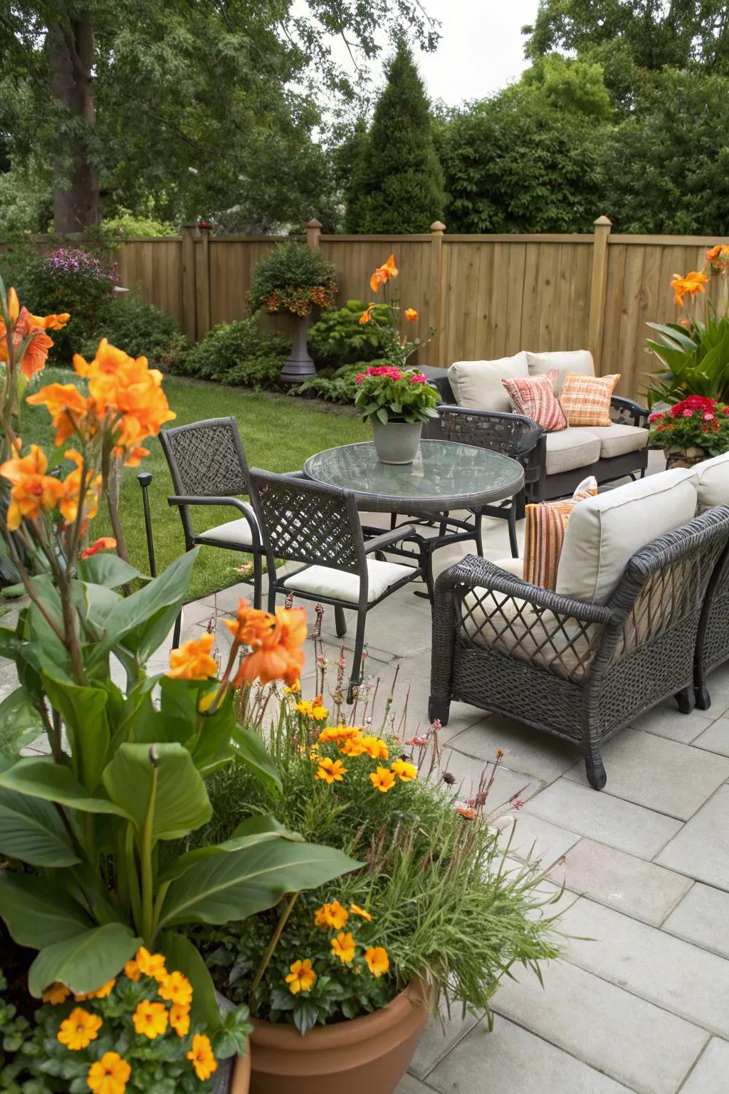 Enhance your terrace with potted 'Flame' lilies.