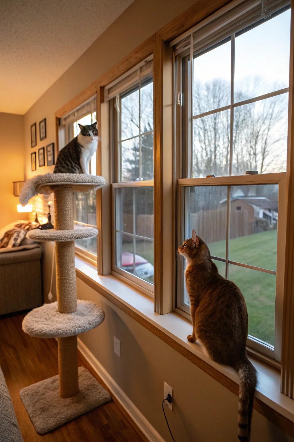 Window perches offer the suitable spot for sunbathing and people-watching.