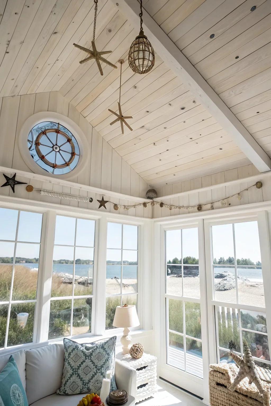 A radiant chamber with a pale timber ceiling, embodying a seaside ambiance.