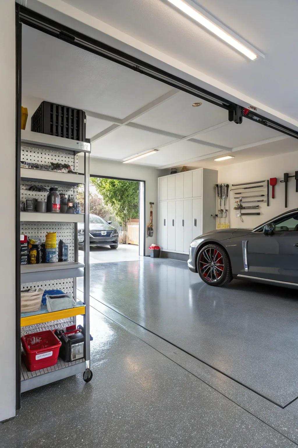Epoxy finishing: a shiny upgrade for garage floorings.