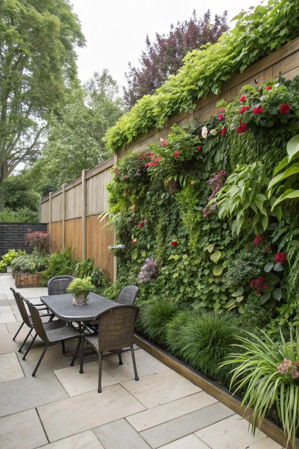 Upright gardens provide a lush and eco-friendly privacy solution.
