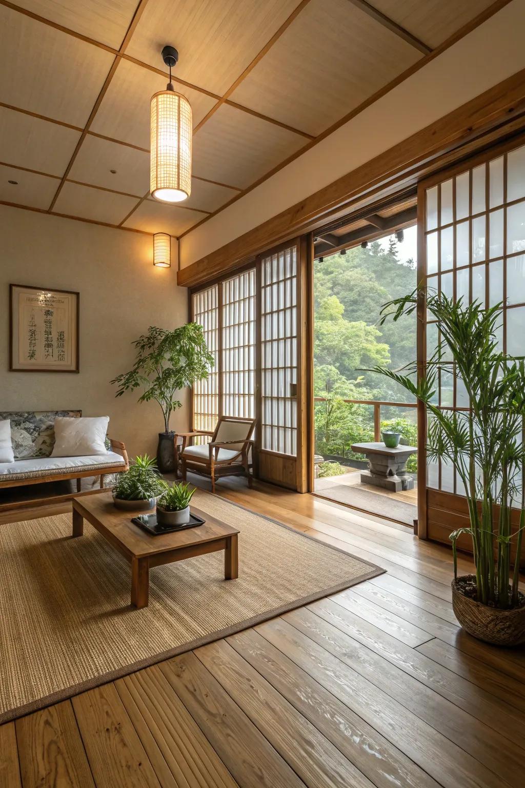 Stick reed flooring delivers eco-friendly sophistication.