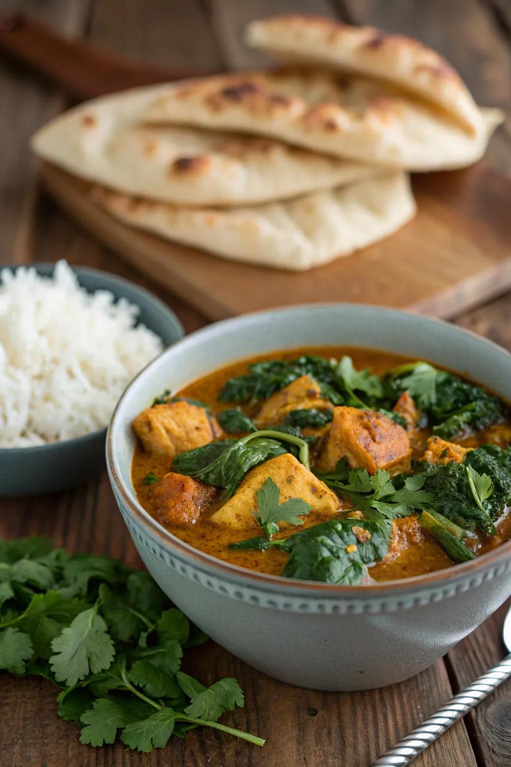 Chicken and Spinach Infused Curry, a lush and fragrant dish.