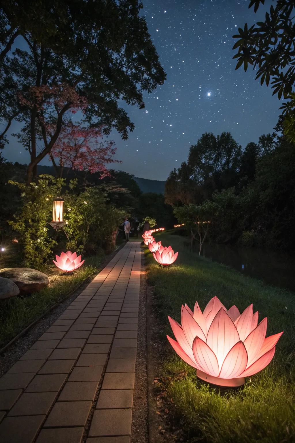 Nymphaea lights fashion a serene and auspicious ambiance.