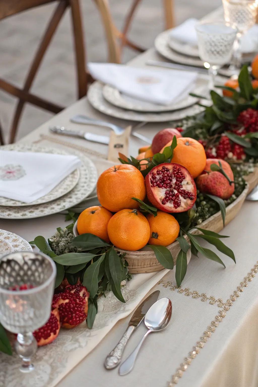 A vibrant centerpiece showcasing fortunate Chinese produce.