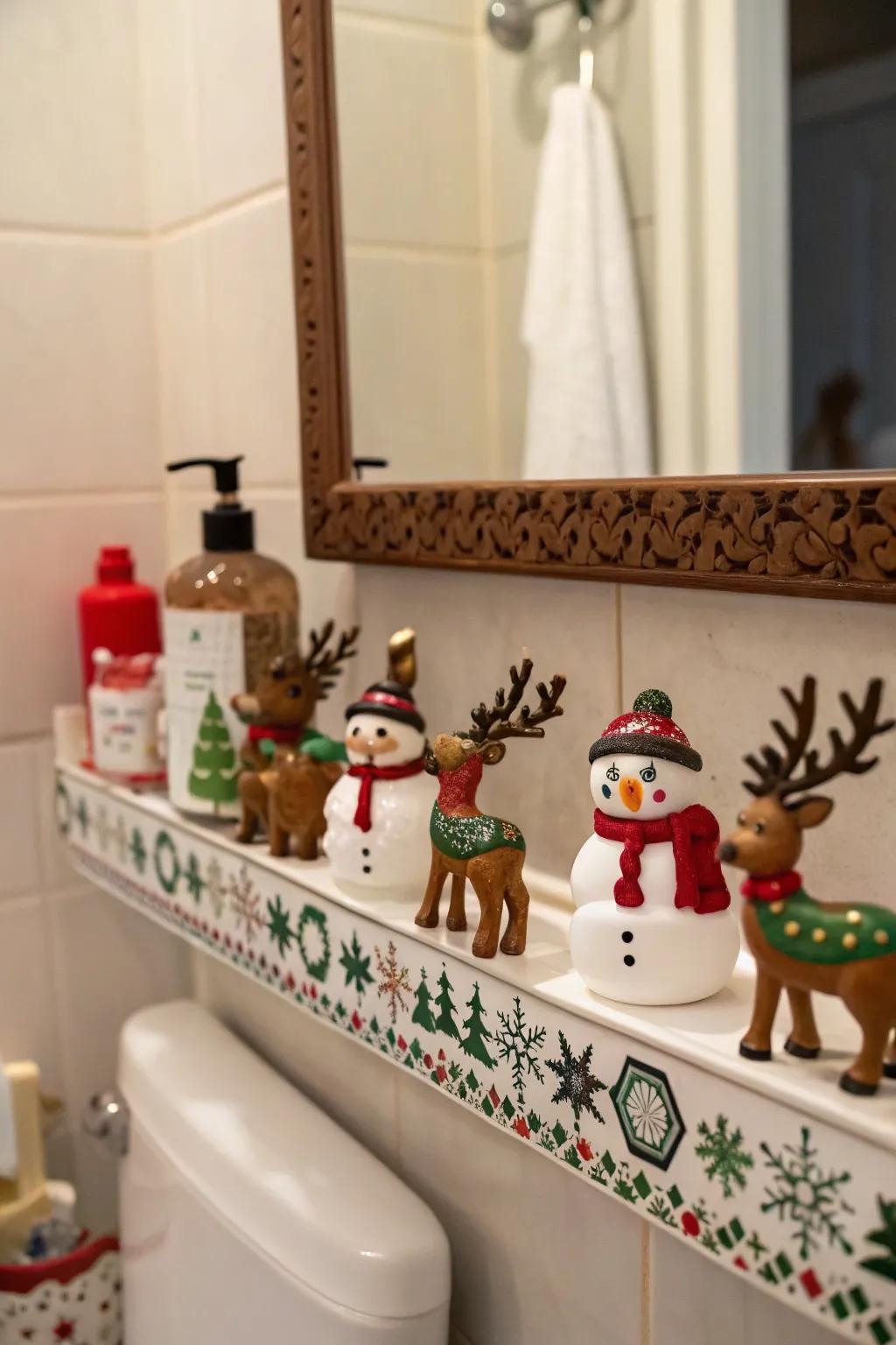 Holiday minis bring a quirky accent to your bathroom aesthetic.