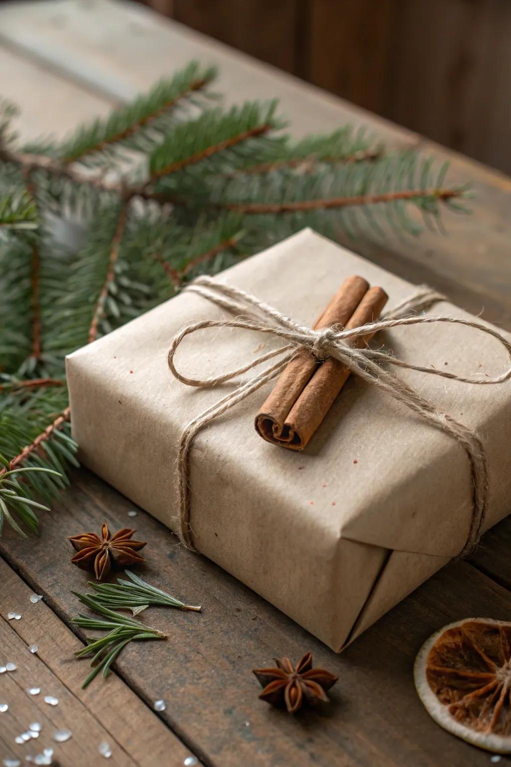 Cinnamon sticks make for delicious and fragrant gift wrapping.