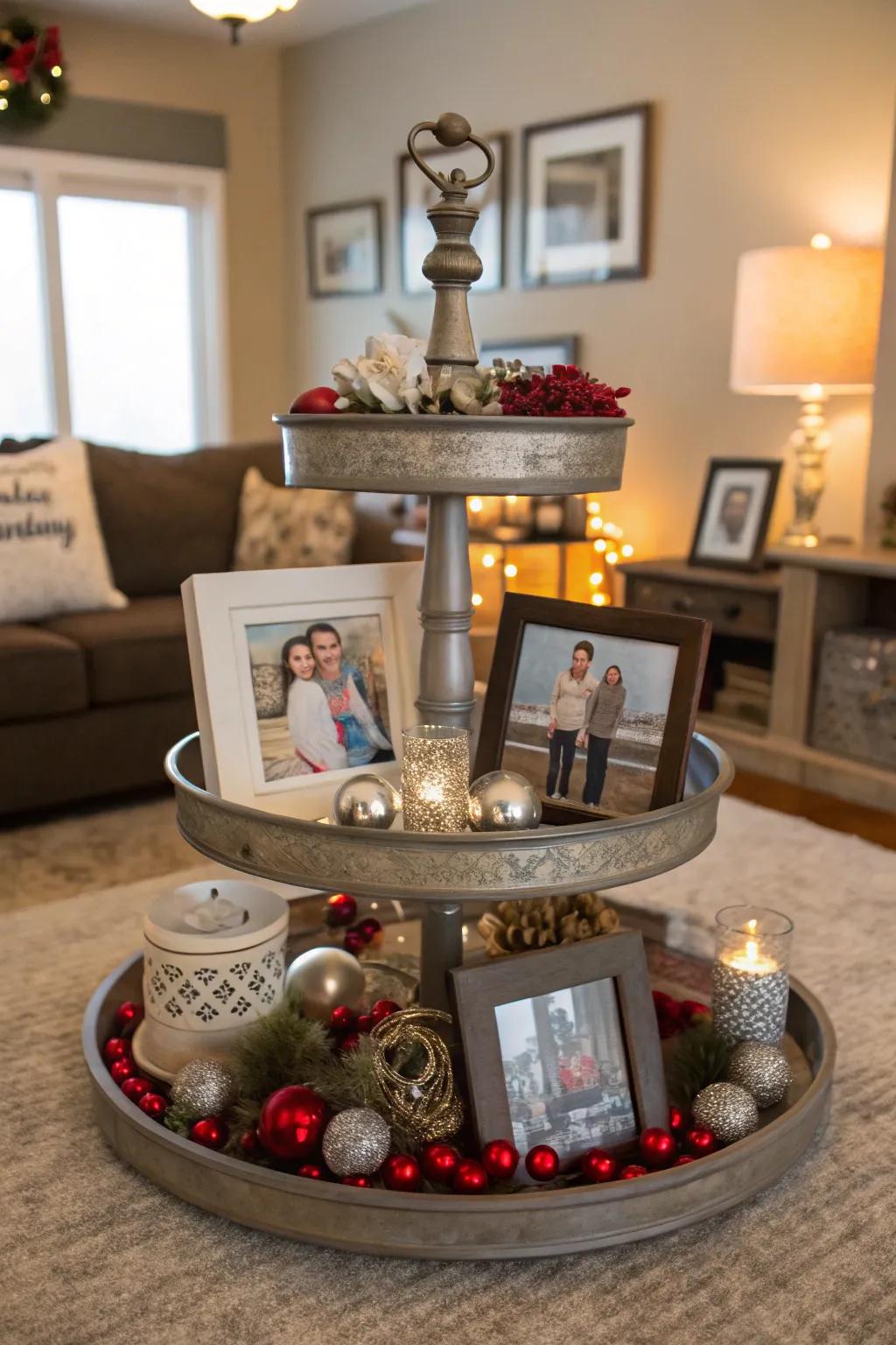 Personalized touches make this multi-level display truly special.