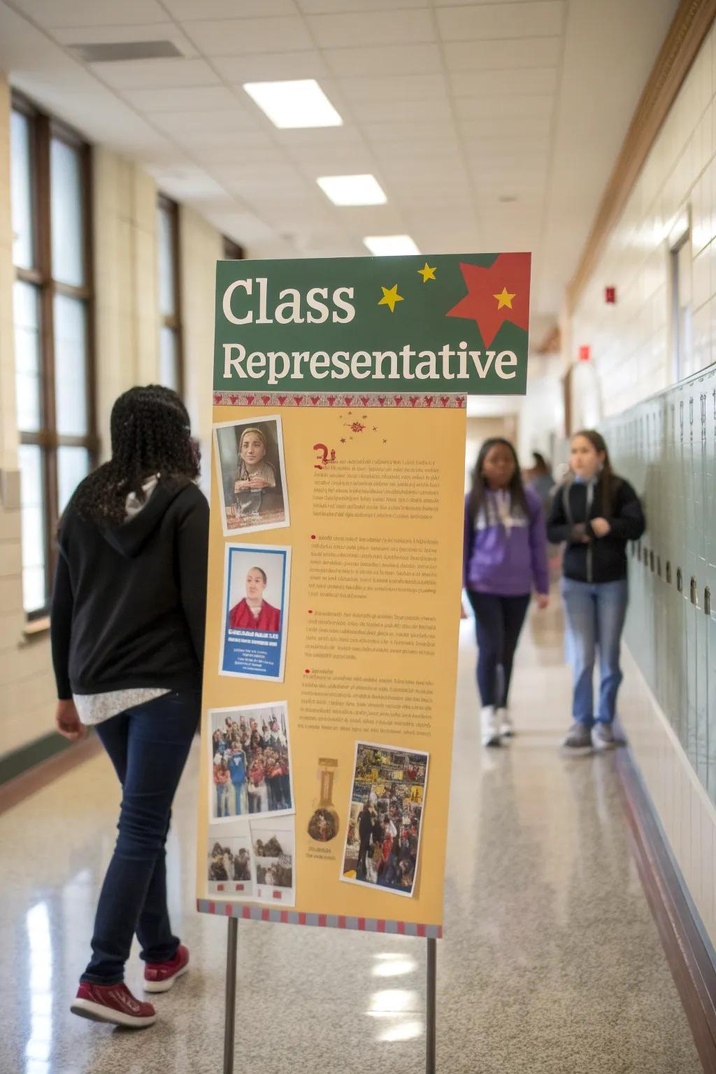Achievements build credibility on a class representative poster.