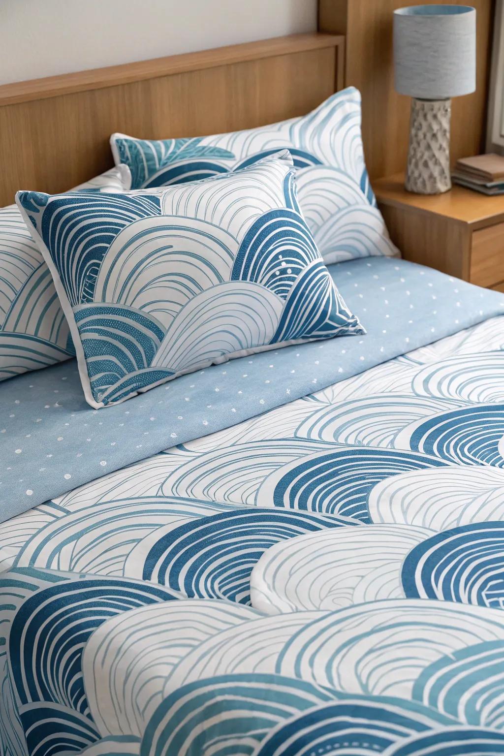 Unusual patterns add a unique twist to coastal bedding.