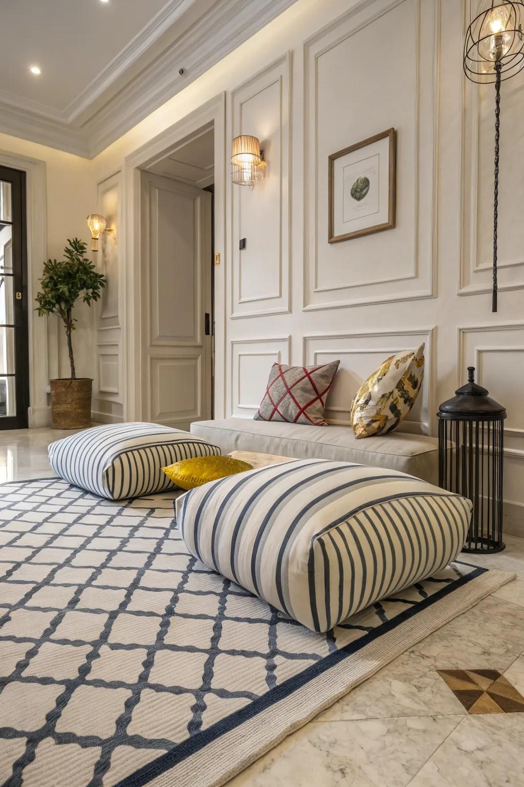 Unforeseen patterns introduce a playful twist to coastal decor.