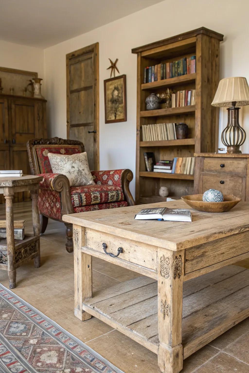 Aged effects add character and charm to coastal farmhouse interiors.