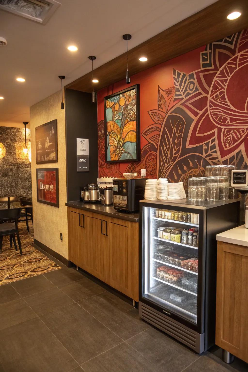 This eye-catching coffee station is highlighted by artistic style.