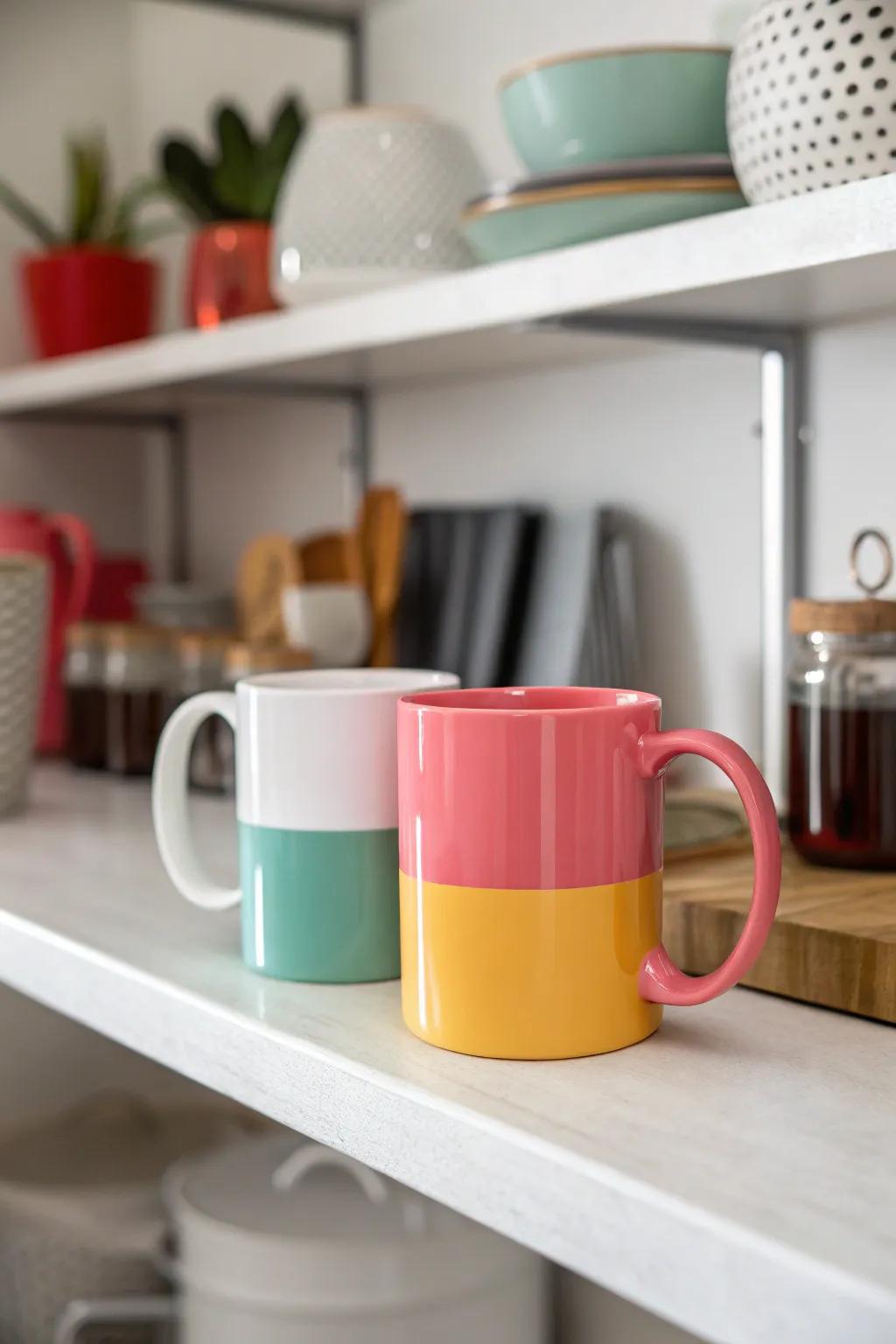 Two-tone mugs add a pop of color to your collection.