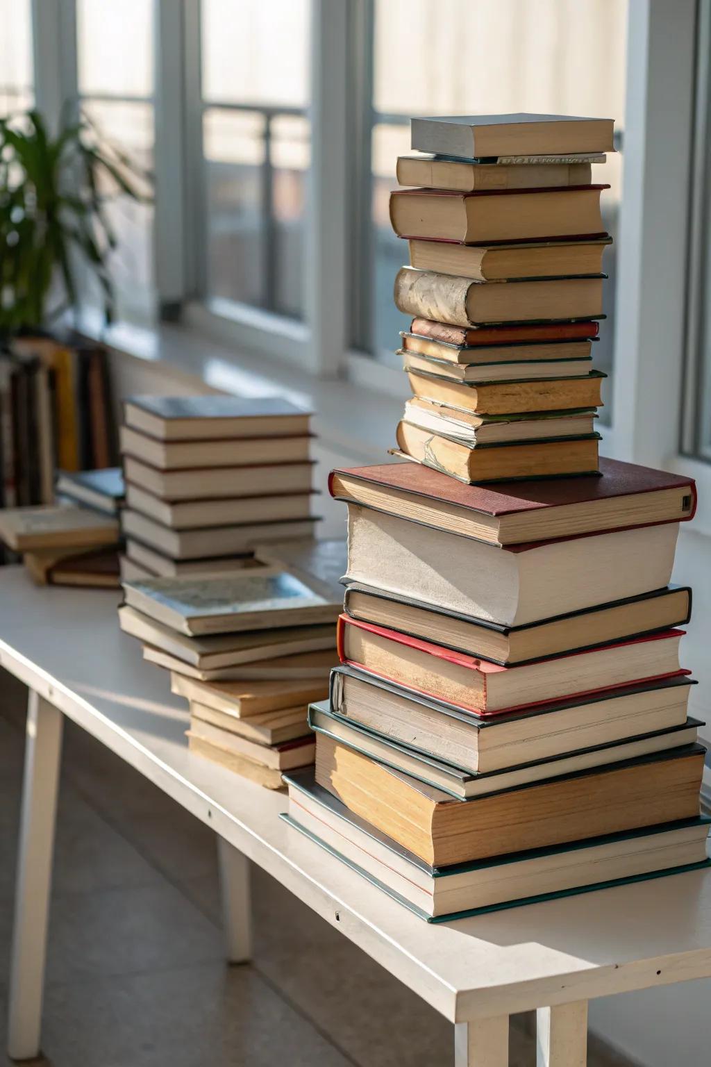 The diversification of book heights engenders profundity and captivation.
